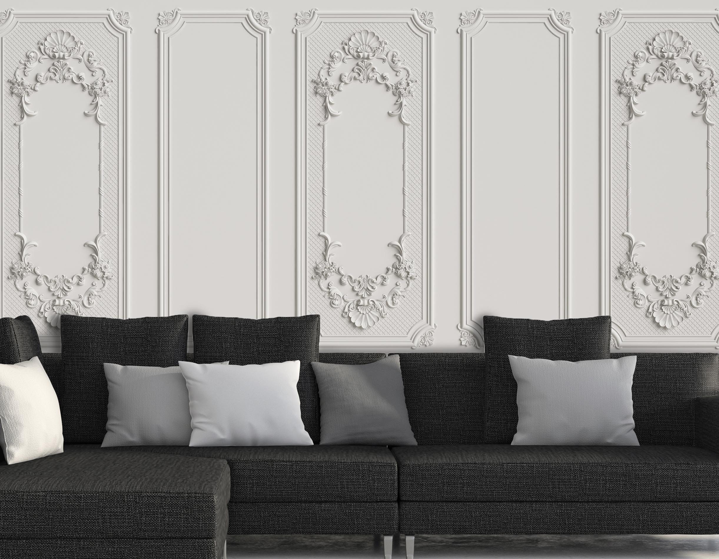 3D Gold Molding Wallpaper Interior Wall With Cornice Wall