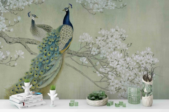 Buy 3D Peacock Wallpaper Magnolia Wall Mural Branch Wall Decor Online in  India  Etsy
