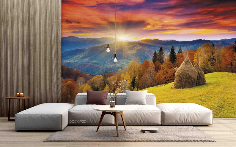 Sunrise Mountain Landscape Wall Mural – 3D Forest, Peel and Stick - Etsy