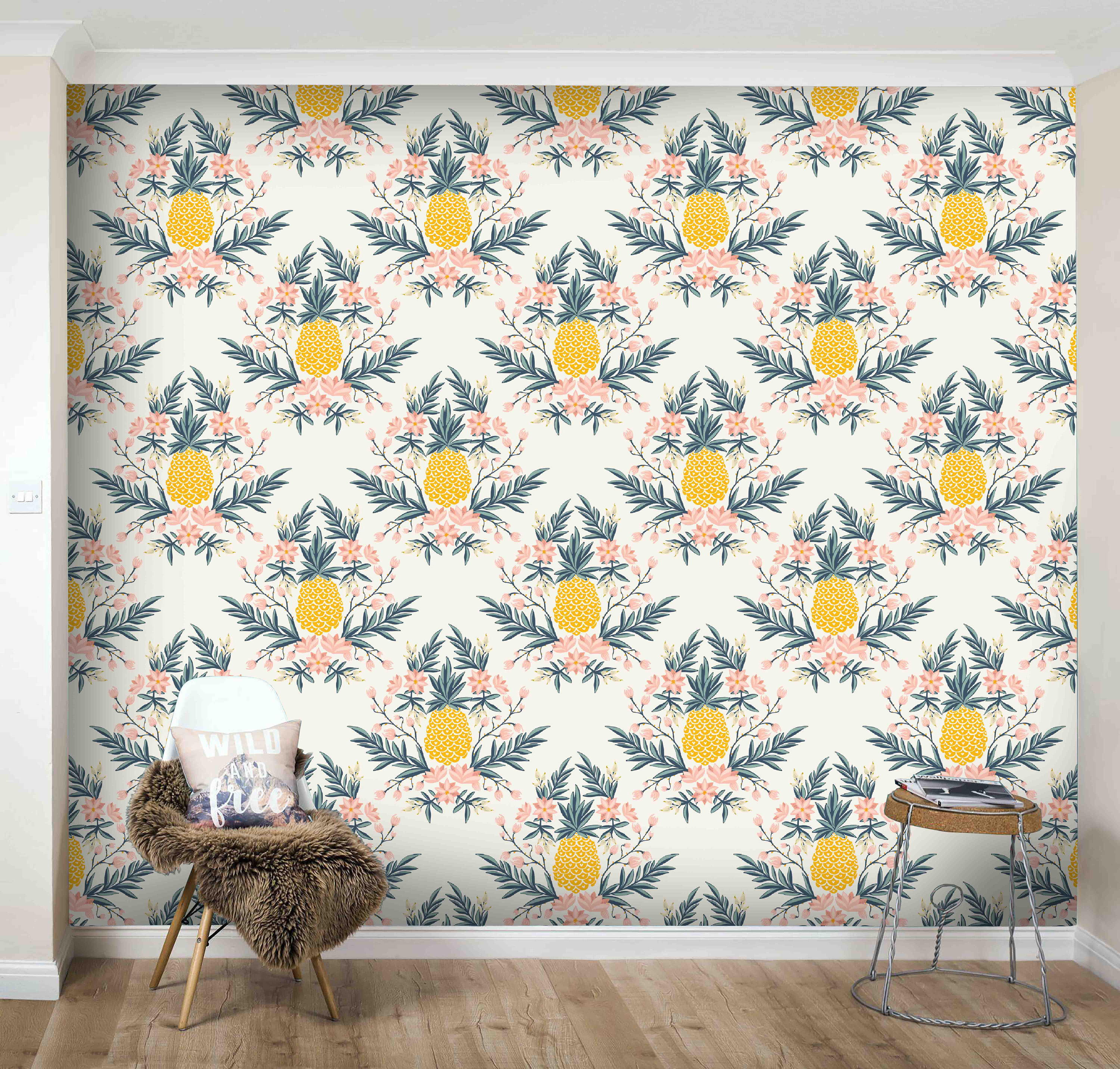 3D Pineapple Wallpaper, Floral Wall Mural, Green Leaf Wall Decor, Fruit Pattern Wall Art, Peel and Stick, Removable Wallpaper, Wall Sticker