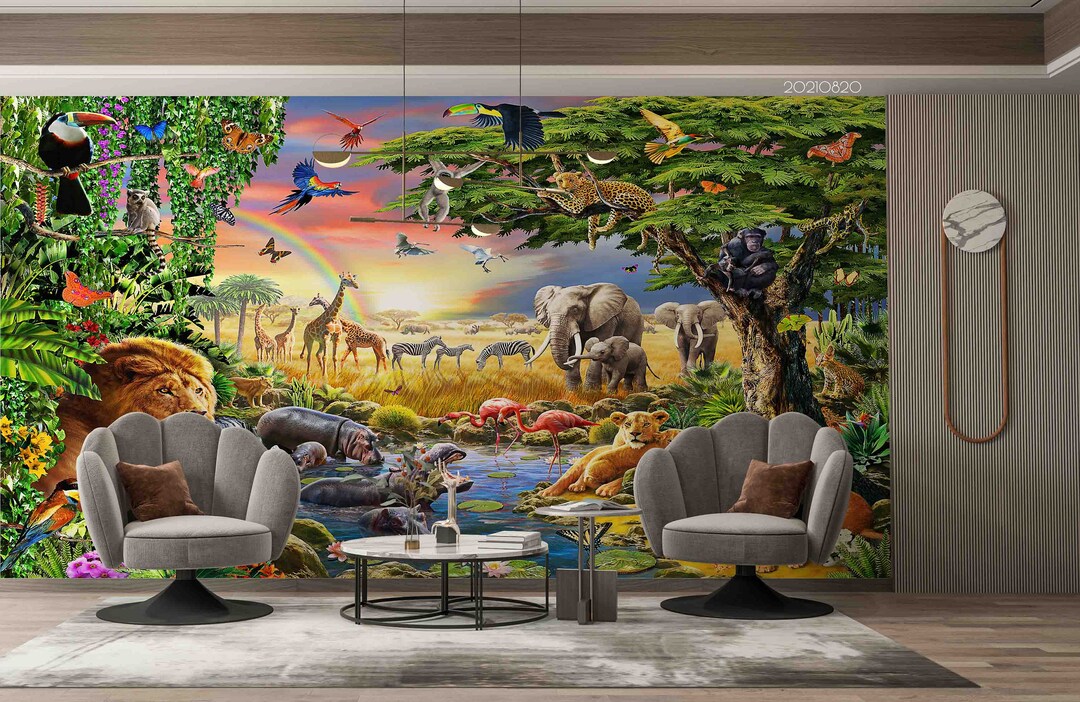 3D Tropical Animal Mural, Peel and Stick Wallpaper - Etsy