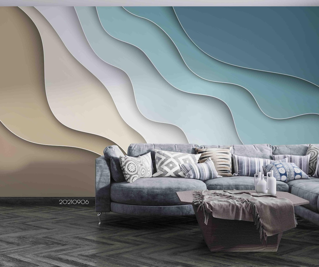 Gradient Waves Wall Mural – Modern 3D Texture, Peel and Stick Wallpaper ...