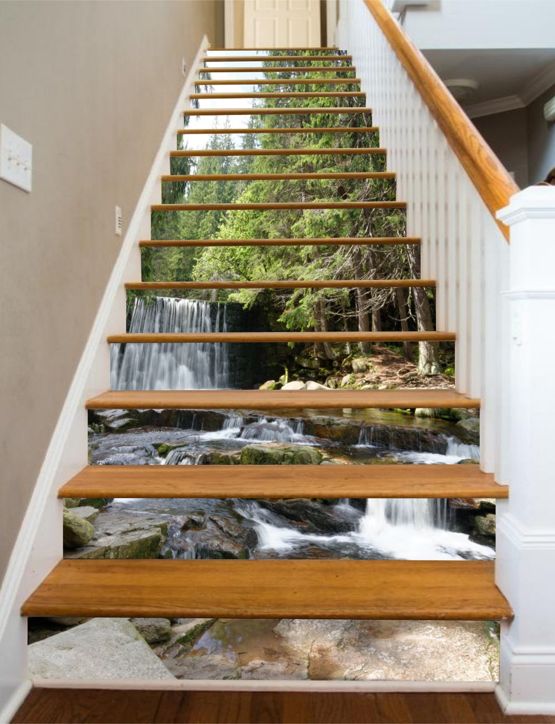 3D Single Water Fall Stair Risers Mural PVC Sticker Mural Photo Mural ...