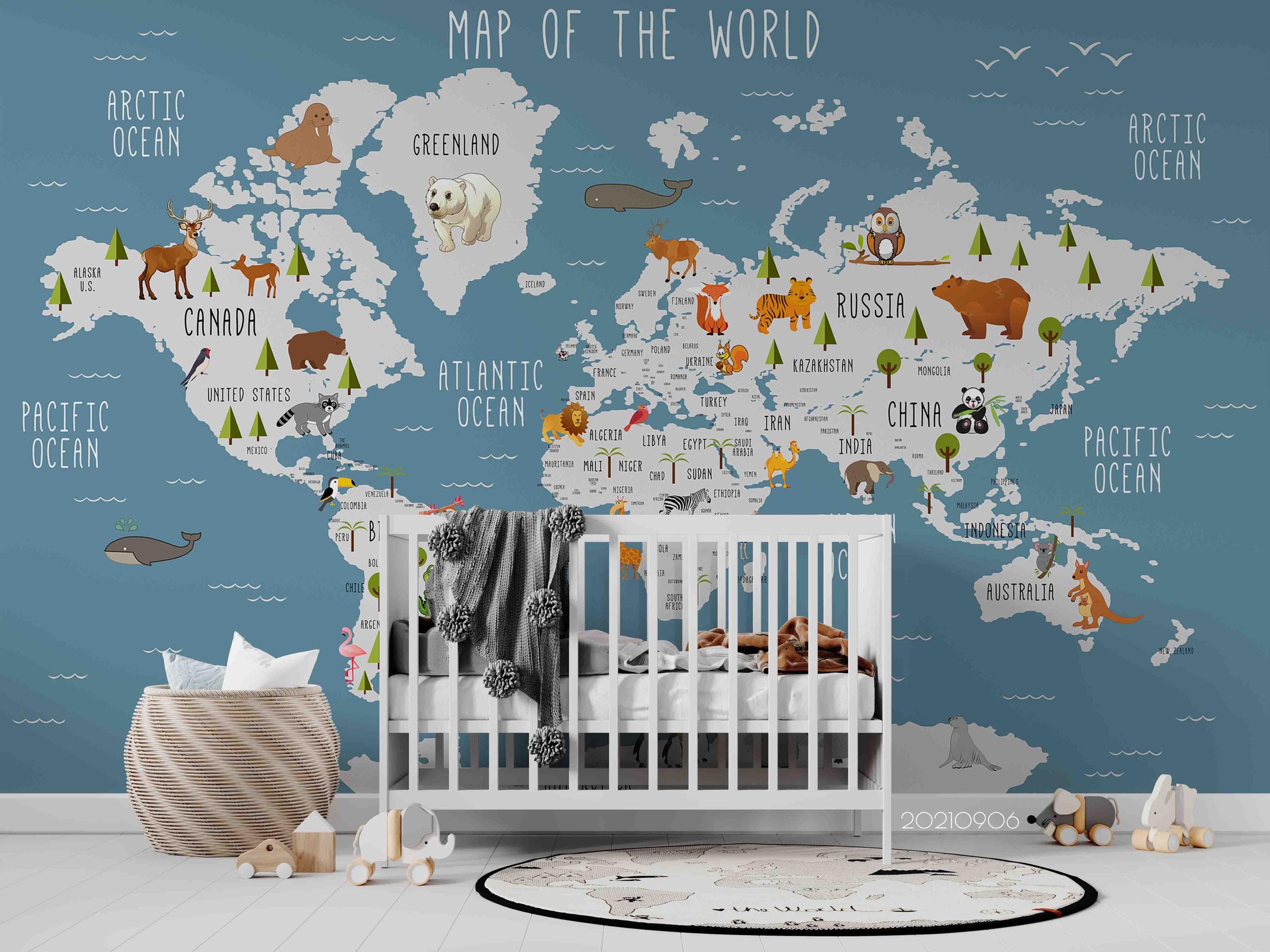 3D Cartoon Animal World Map Wallpaper Mural – Peel and Stick - Etsy
