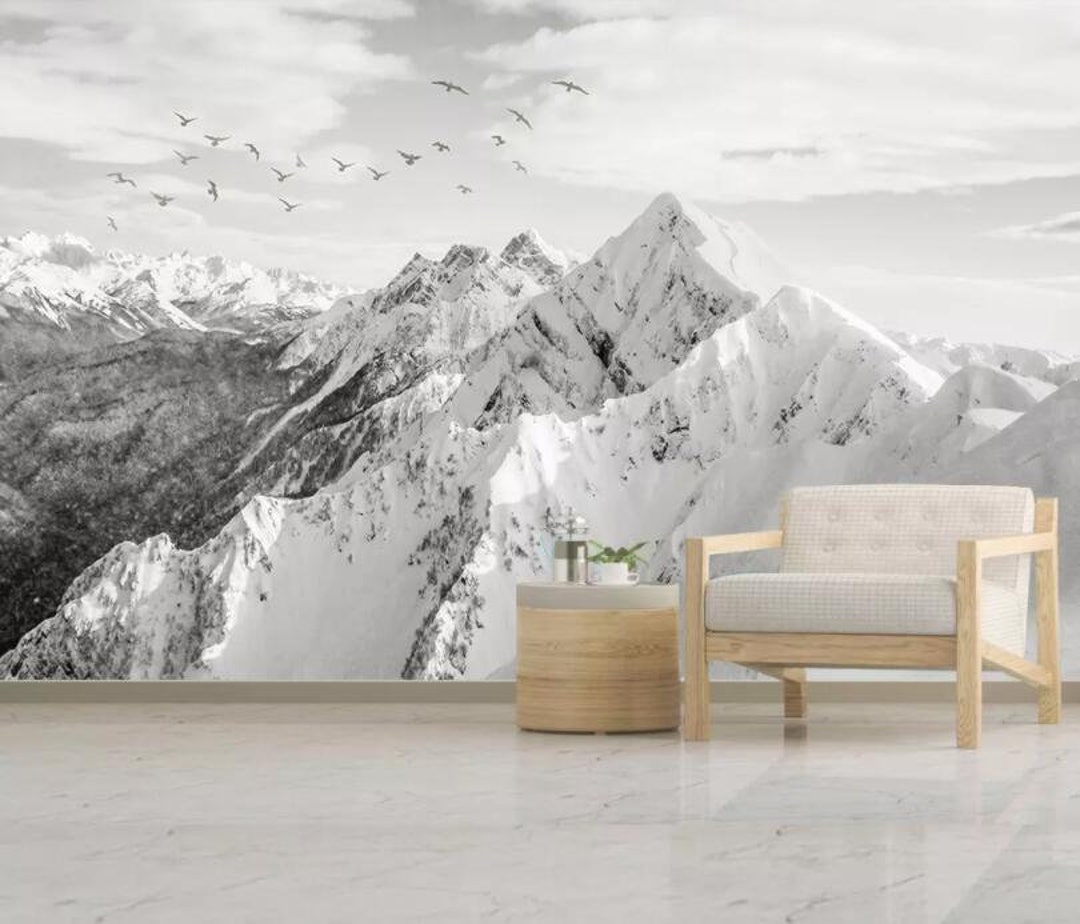 Snow Mountain Wall Mural, Bird Landscape Wallpaper, Peel and Stick - Etsy