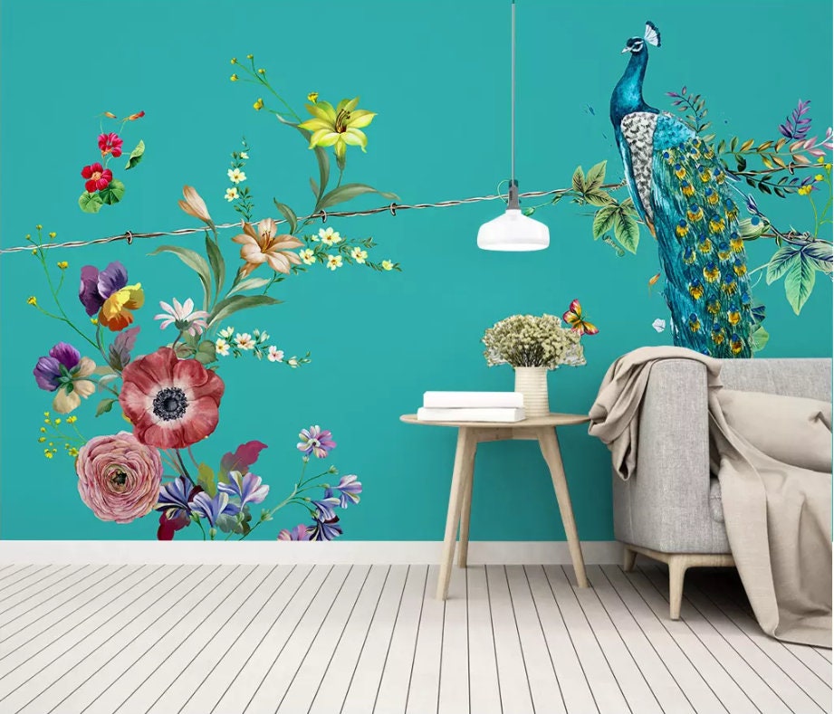 3D Vintage Floral Peacock Wallpaper Wall Mural Removable Self-adhesive Sticker 2