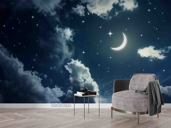 Buy 3D Night Sky Wallpaper, Moon Wall Mural, Stars Wall Decor