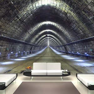 Carta da parati tunnel 3D, murale di mattoni, decorazione da parete misteriosa, arte da parete in stile realistico, stacca e incolla, carta da parati rimovibile, adesivo da parete