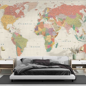 Papel tapiz retro con mapa del mundo en 3D, papel tapiz extraíble, Mural de pared para pelar y pegar, decoración de pared para sala de juegos, r
