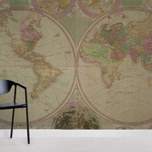 Papier peint carte du monde 3D, décoration murale détaillée, décoration murale minable, art mural ancien, autocollant, papier peint amovible, sticker mural