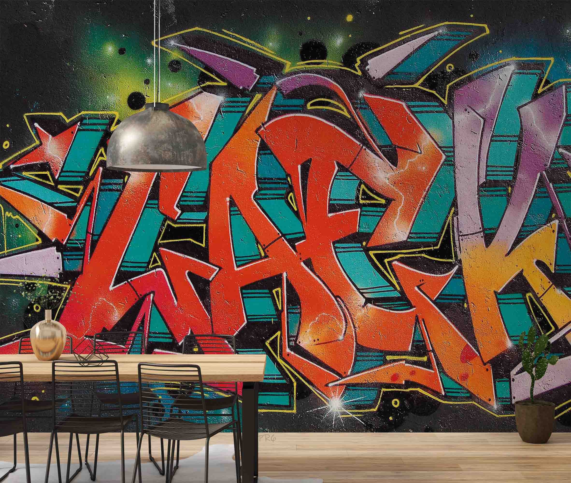Abstract Graffiti Mural, Color Street, Peel and Stick Wallpaper - Etsy