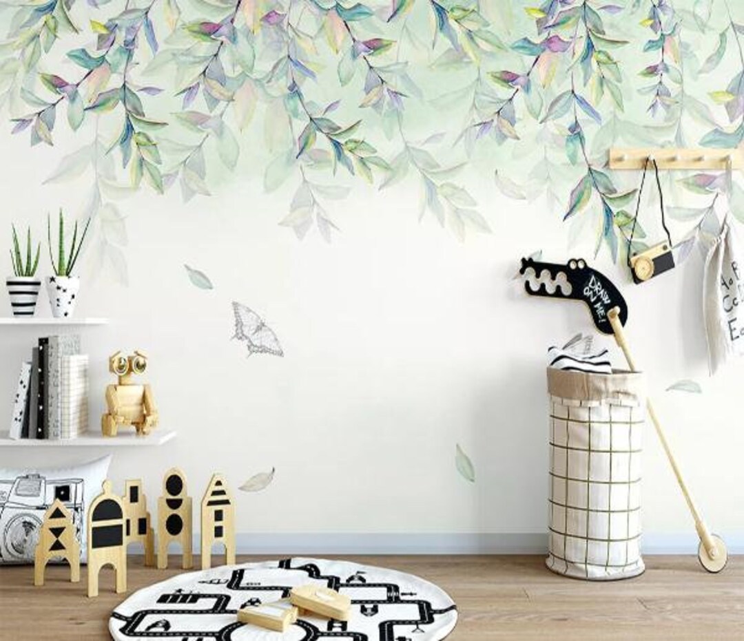 Leaf Butterfly Wallpaper Mural, Removable Wall Decor - Etsy