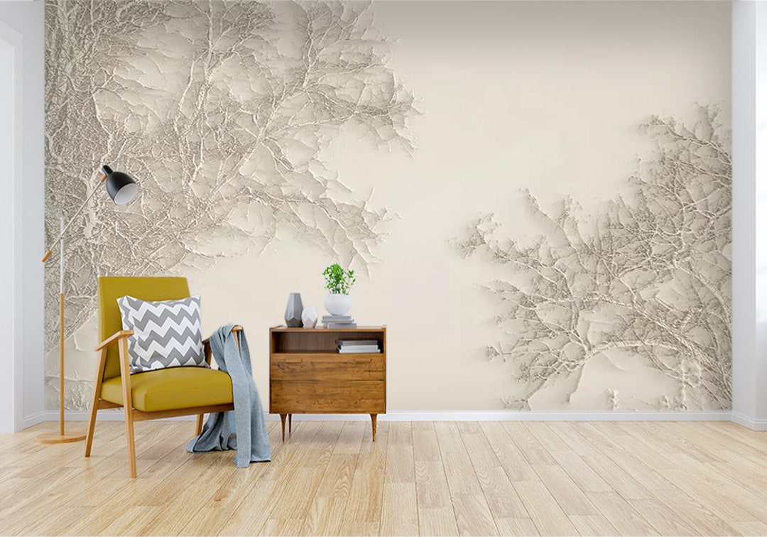 3D Branch Texture Wallpaper, Relief Wall Mural, Tree Wall Decor, Simple