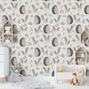 3D Hedgehog behang, paddestoel muur muurschildering, planten wand decor, cartoon kunst aan de muur, Peel en Stick, verwisselbaar behang, muur sticker