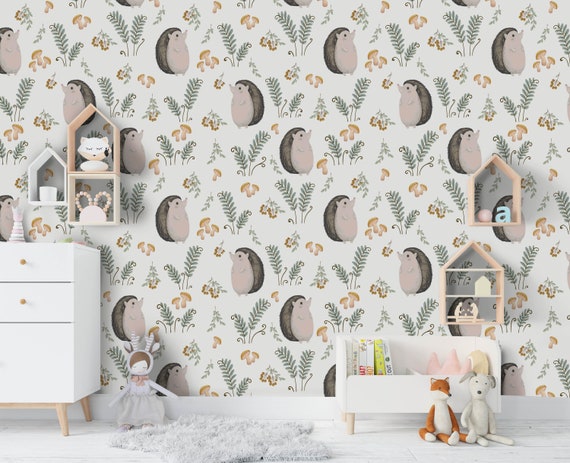 3D Hedgehog Wallpaper Mushroom Wall Mural Plants Wall Decor - Etsy