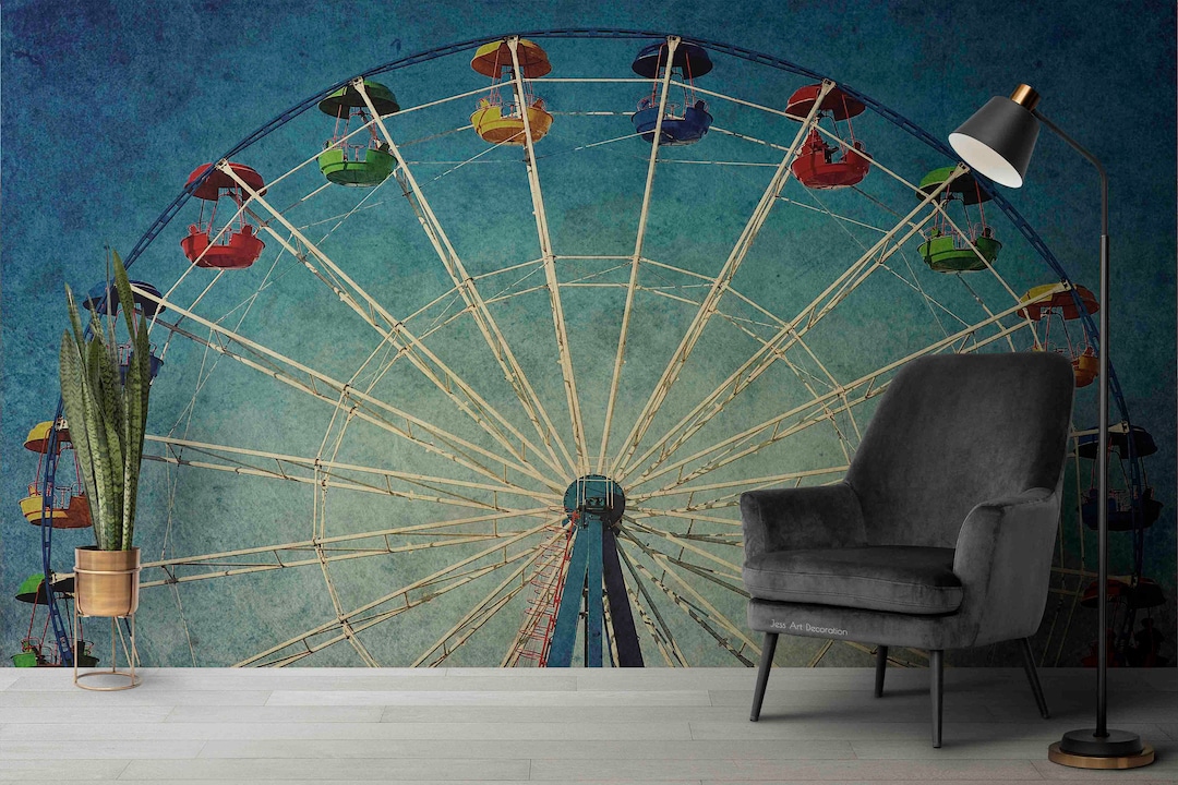 3D Hand Draw Ferris Wheel Wallpaper-nursery Wllpaper Removable