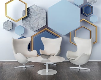 3D Hexagon Wallpaper, Geometric Marble Wall Mural, Peel and Stick