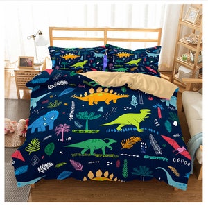 3D-Dinosaurier-Bettbezug-Set, Cartoon-Bettbezug, Pflanzen-Bettwäsche-Set, blauer Doona-Bezug, Jungen-Doppelbettwäsche, Kinder-Bettwäsche-Set, Kissenbezüge