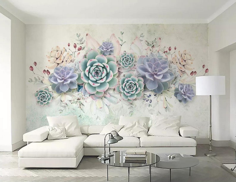 traditional wallpaper material Peel and stick Wall Mural wallpaper 3D Floral Succulent Self Adhesive Removable wallpaper Watercolor
