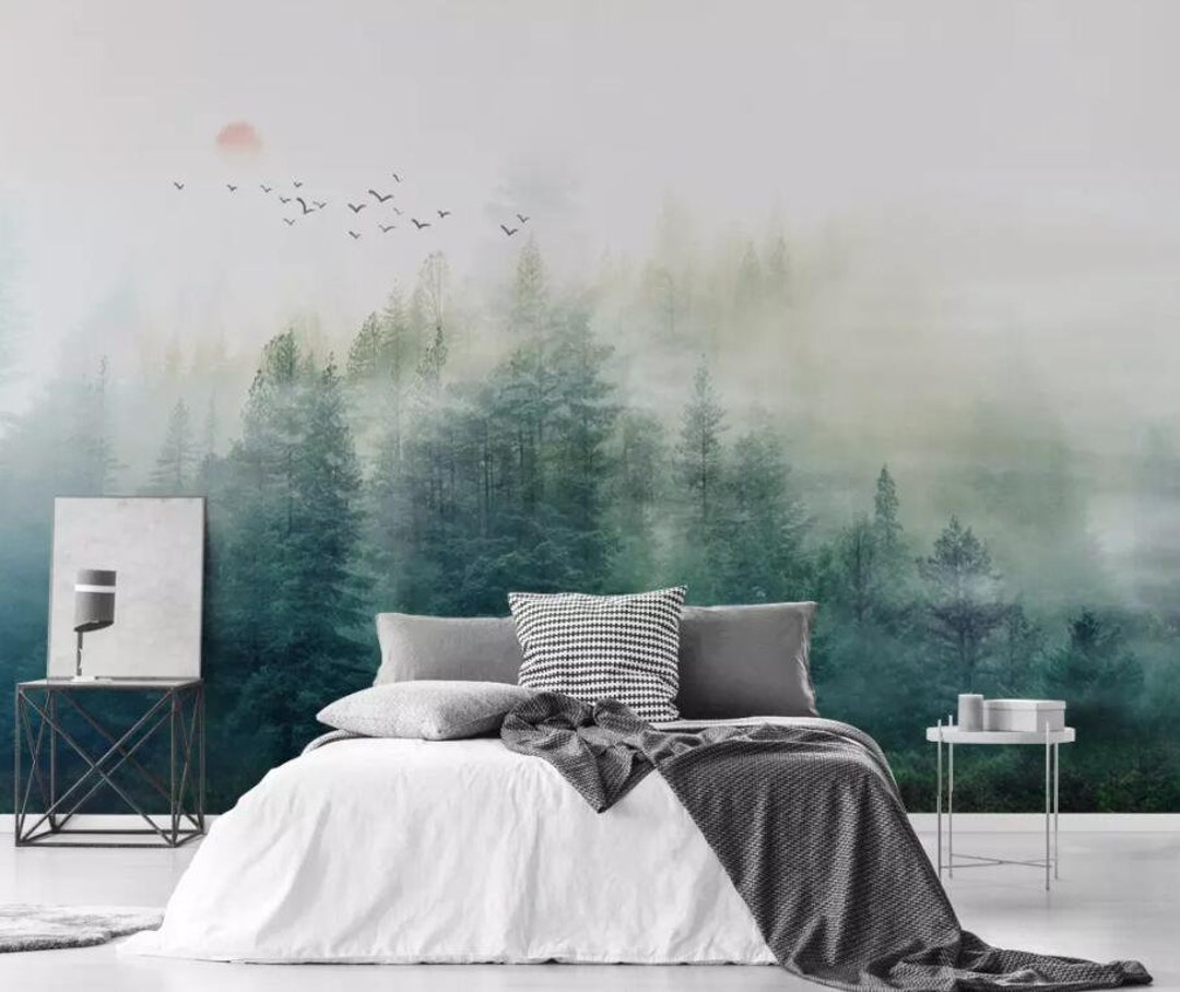 3D Forest Wallpaper Mural, Misty Pine Tree Scenery, Peel and Stick - Etsy