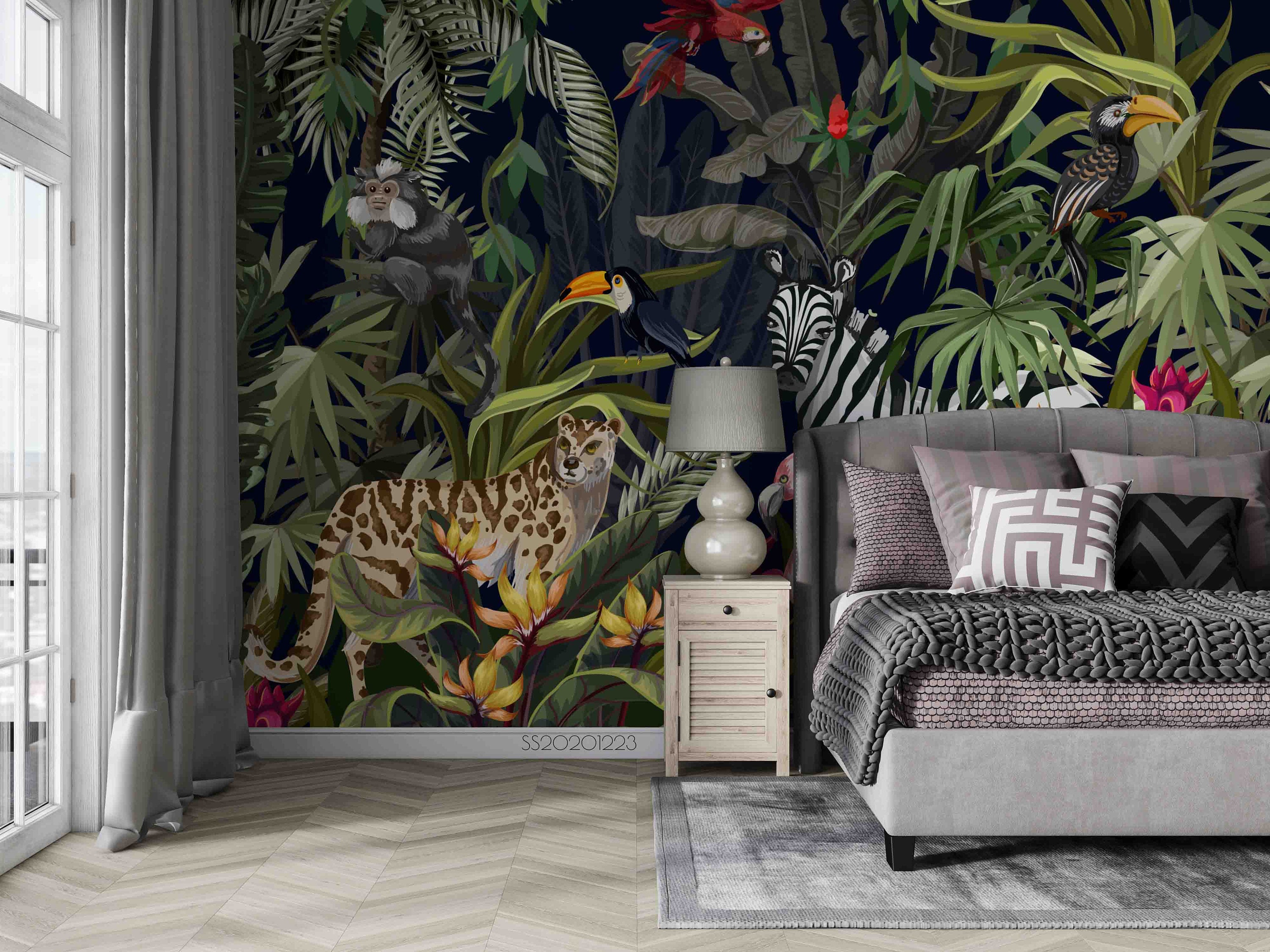 Tropical Animal Print Wallpaper, Peel and Stick Wall Mural - Etsy