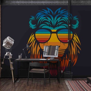 3D Cartoon Animal Lion Glasses Kolorowa Abstrakcyjna Tapeta Zdejmowana Tapeta-Zdejmij i przyklej Fototapeta,Tapeta do pokoju zabaw Dekoracja ścienna,r
