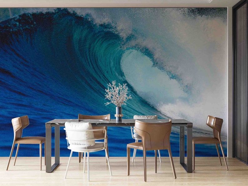 3D Wave Wallpaper, Blue Ocean Mural, Removable Peel and Stick - Etsy