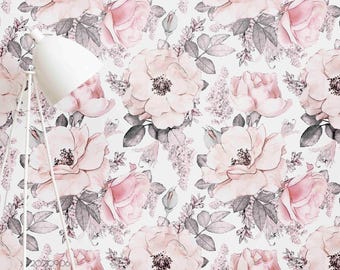 Mural de papel pintado floral rosa acuarela – Autoadhesivo