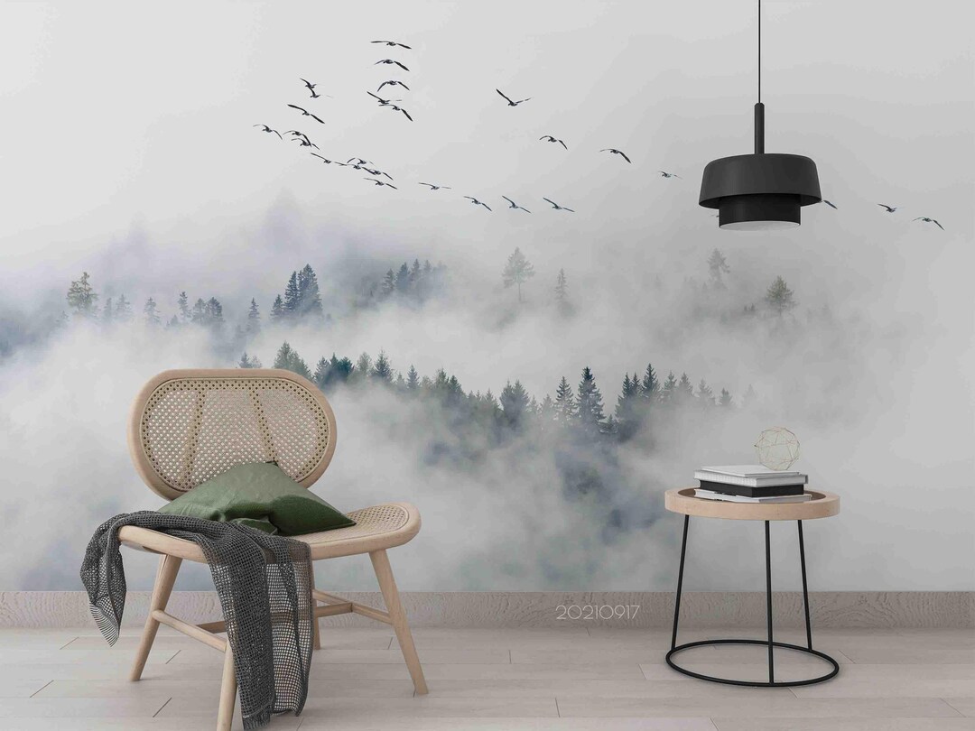 Foggy Forest Wall Mural: Peel and Stick Wallpaper - Etsy