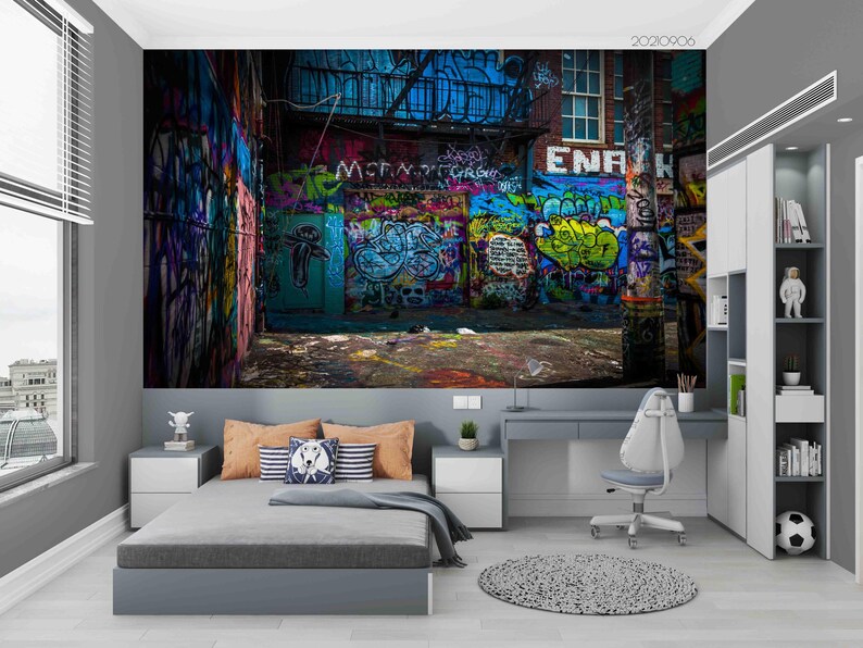 Graffiti Wall Mural – 3D Abstract Brick, Peel and Stick Wallpaper - Etsy