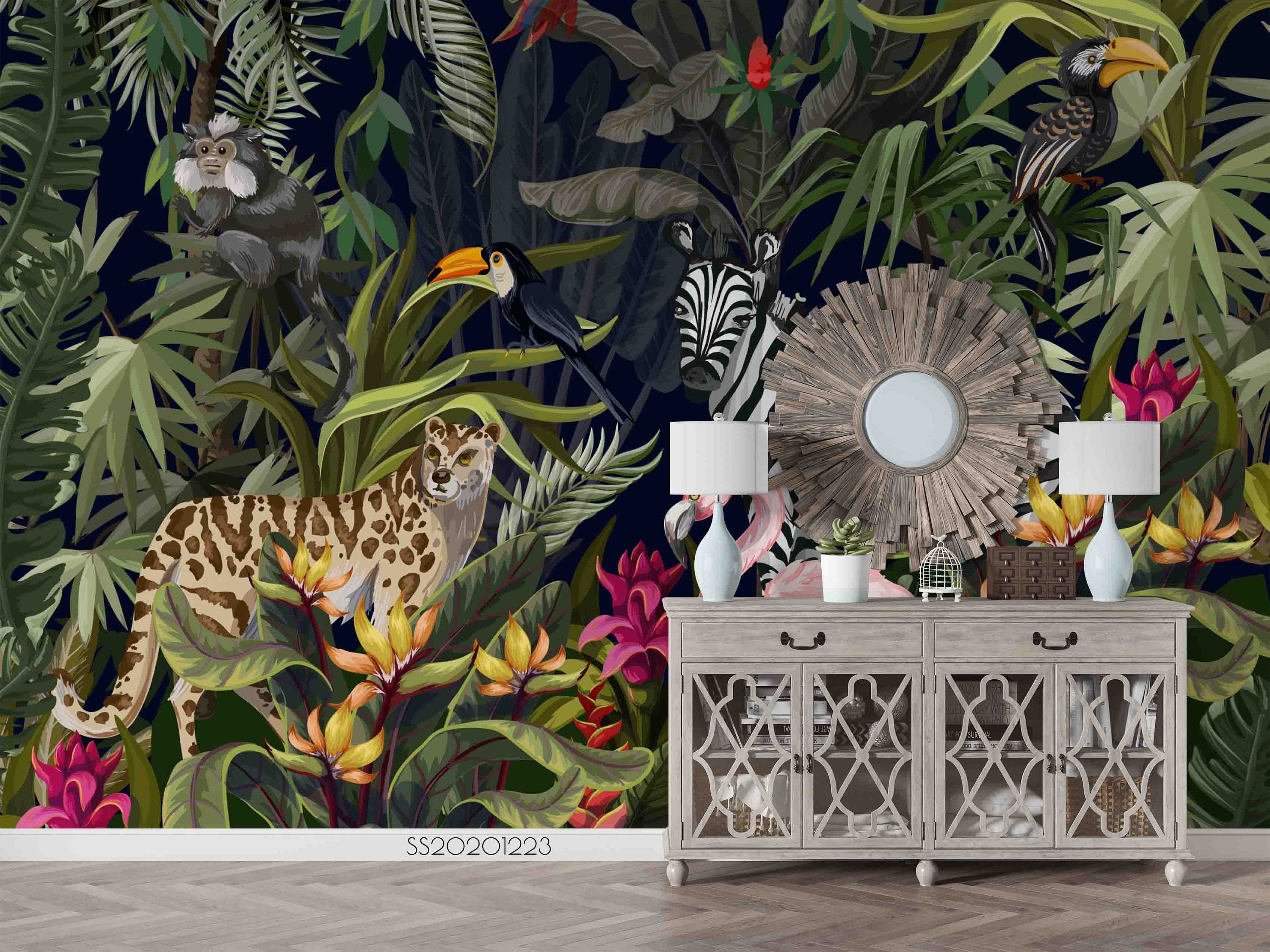 Tropical Animal Print Wallpaper, Peel and Stick Wall Mural - Etsy