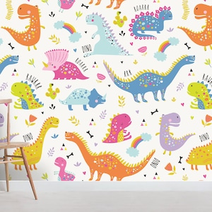 3D Dinosaur Wallpaper, Colorful Wall Mural, Cartoon Wall Decor, Kids Wall Art, Peel and Stick, Removable Wallpaper, Wall Sticker
