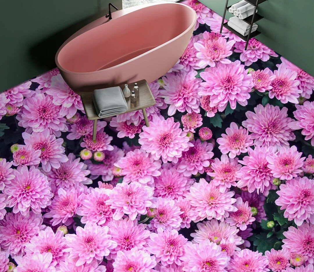3D Pink Flower, Vinyl Floor Mural, Selfadhesive Vinyl, Floor Art