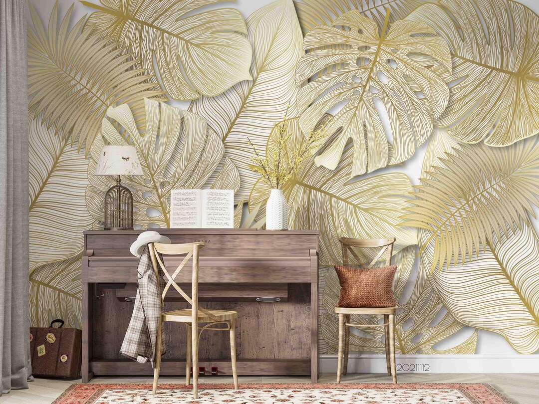 Plants Wall Mural – Luxury Tropical Gold Leaves Background Peel and ...
