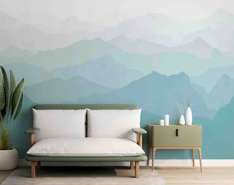 Watercolor Mountain Mural, Peel and Stick Wallpaper