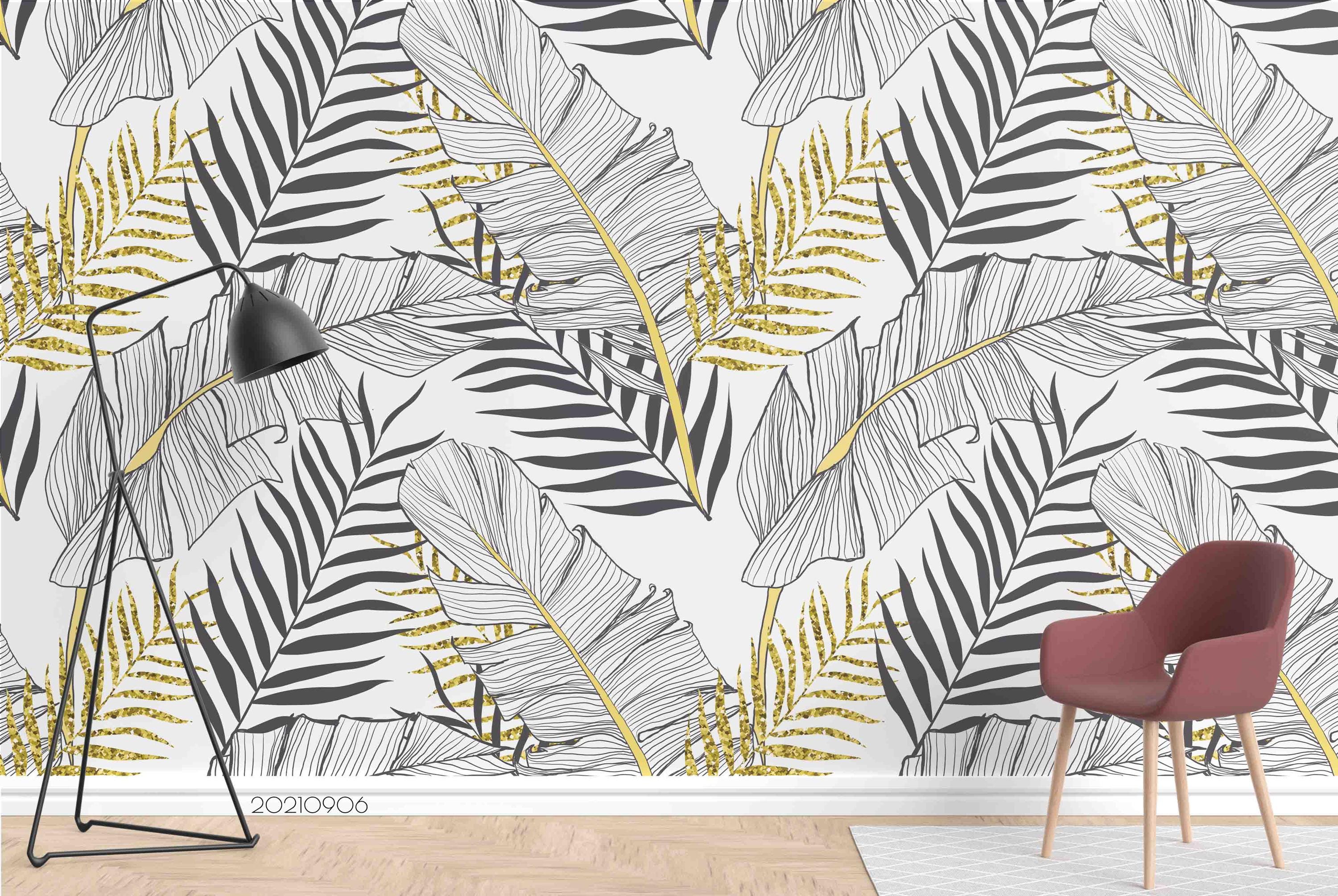 3D Gold Black Tropical Leaf Wallpaper Mural – Peel and Stick - Etsy