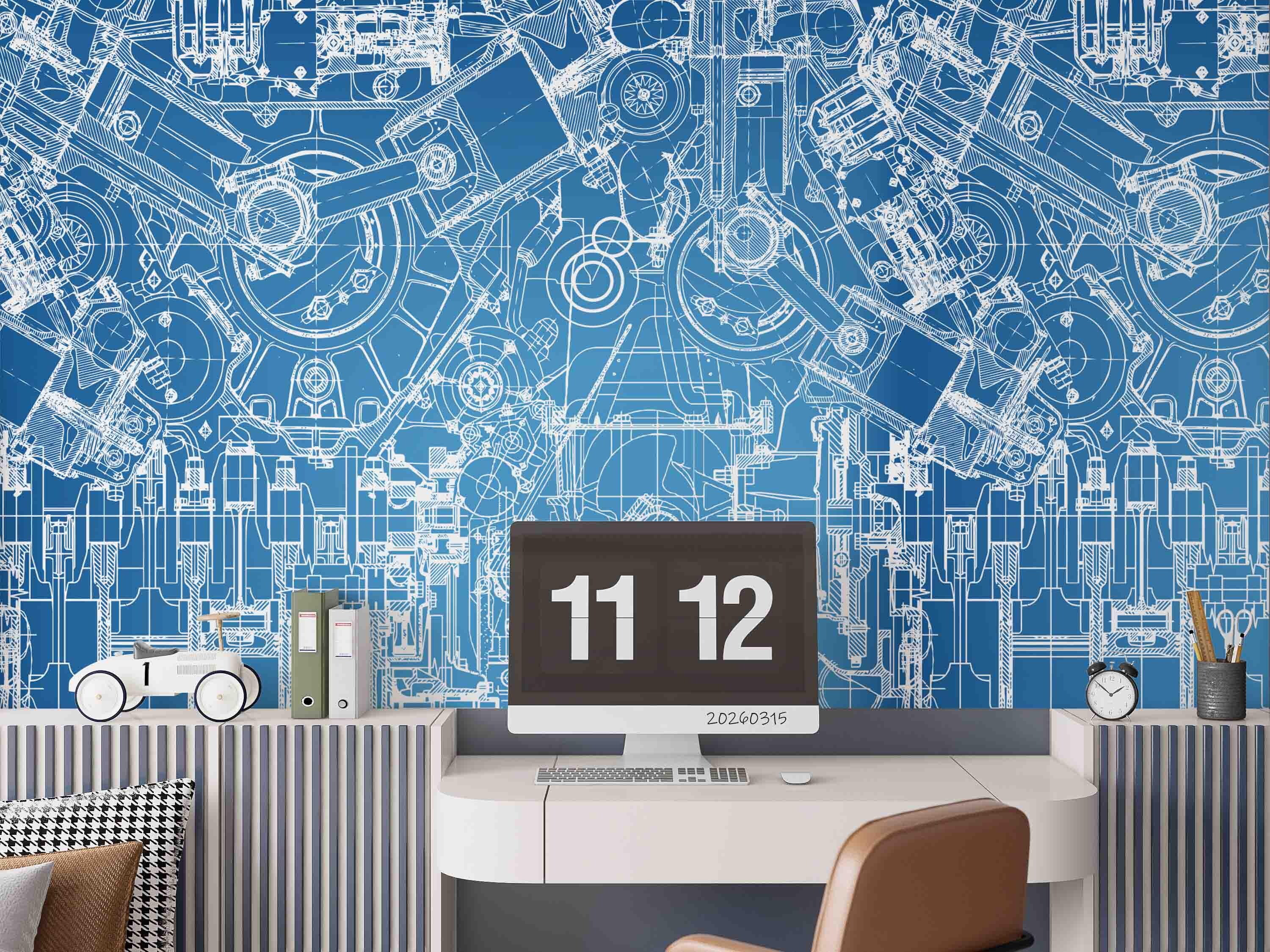 Steampunk Wall Mural –mechanical Engineering Drawings, Peel and Stick ...