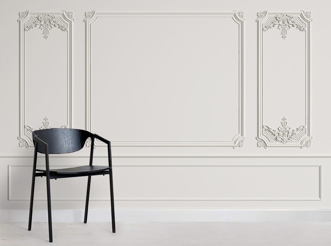 3D Molding Wallpaper, Interior Wall With Cornice Wall Mural, White Wall