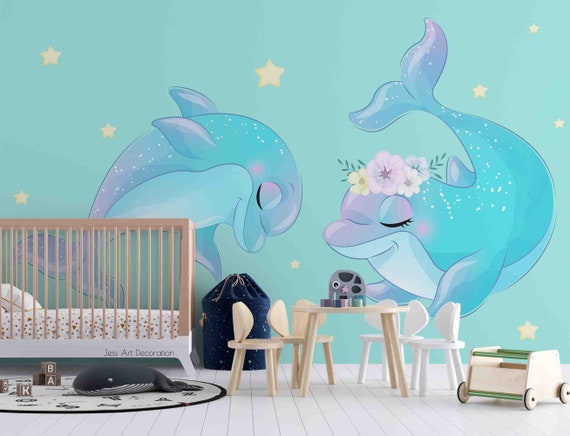 3D Cartoon Couple Dolphin Wallpaper-nursery Wllpaper Removable - Etsy Denmark 3D Cartoon Couple Dolphin Wallpaper-nursery Wllpaper Removable - Etsy Denmark