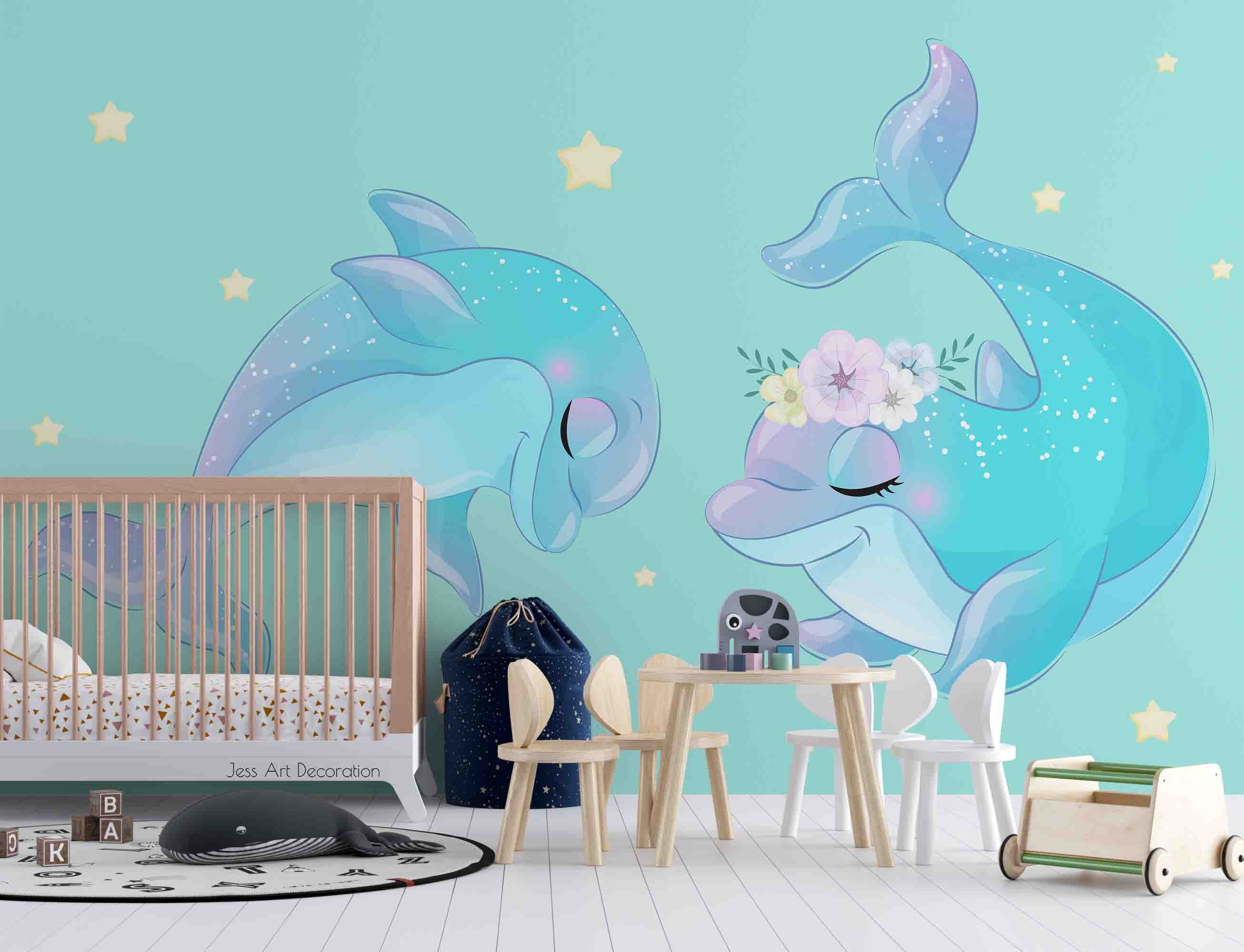 3D Cartoon Couple Dolphin Wallpaper-nursery Wllpaper Removable - Etsy Canada 3D Cartoon Couple Dolphin Wallpaper-nursery Wllpaper Removable - Etsy Canada