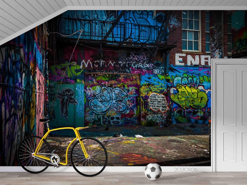Graffiti Wall Mural – 3D Abstract Brick, Peel and Stick Wallpaper - Etsy