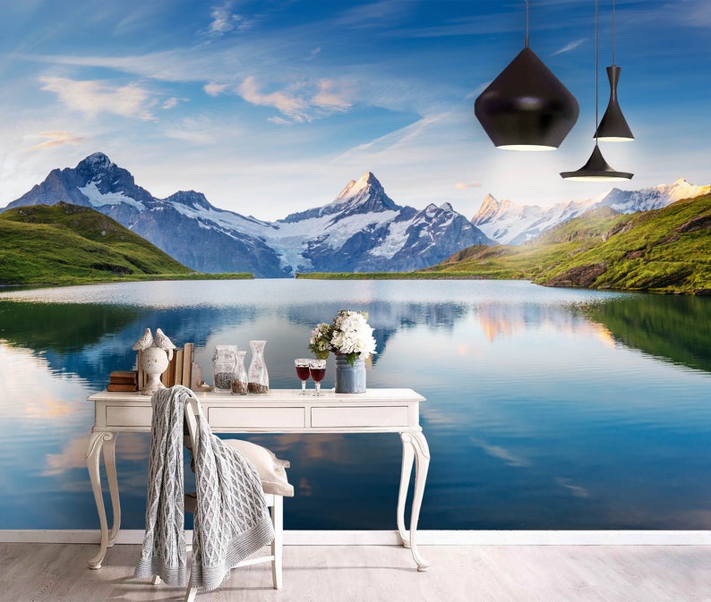 Mountain Lake Landscape Wallpaper Mural, Removable Peel and Stick Wall ...