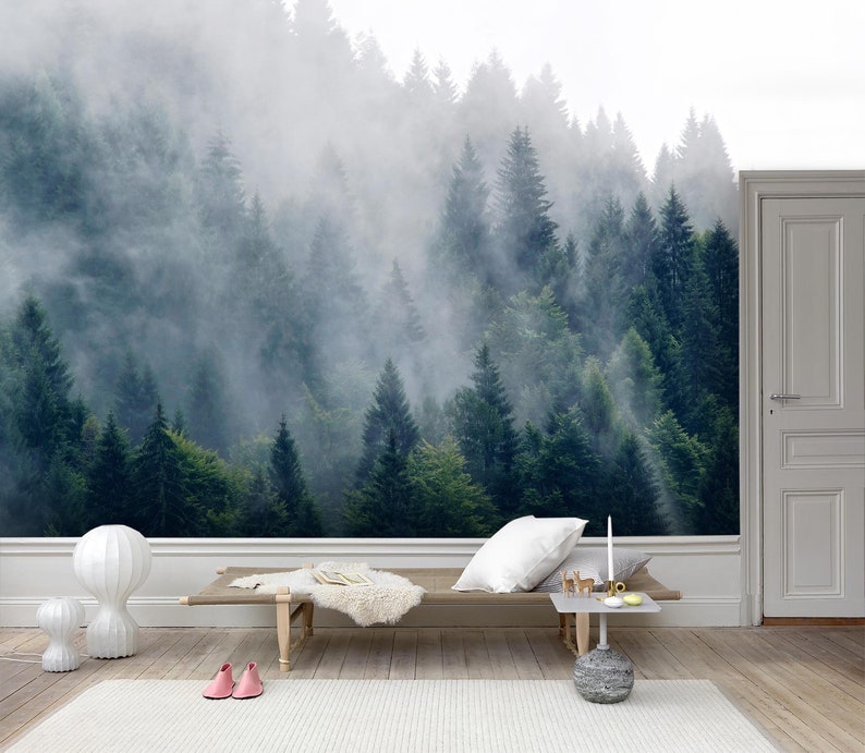 3D Clouds Pine Forest Wallpaper Removable Self Adhesive Etsy