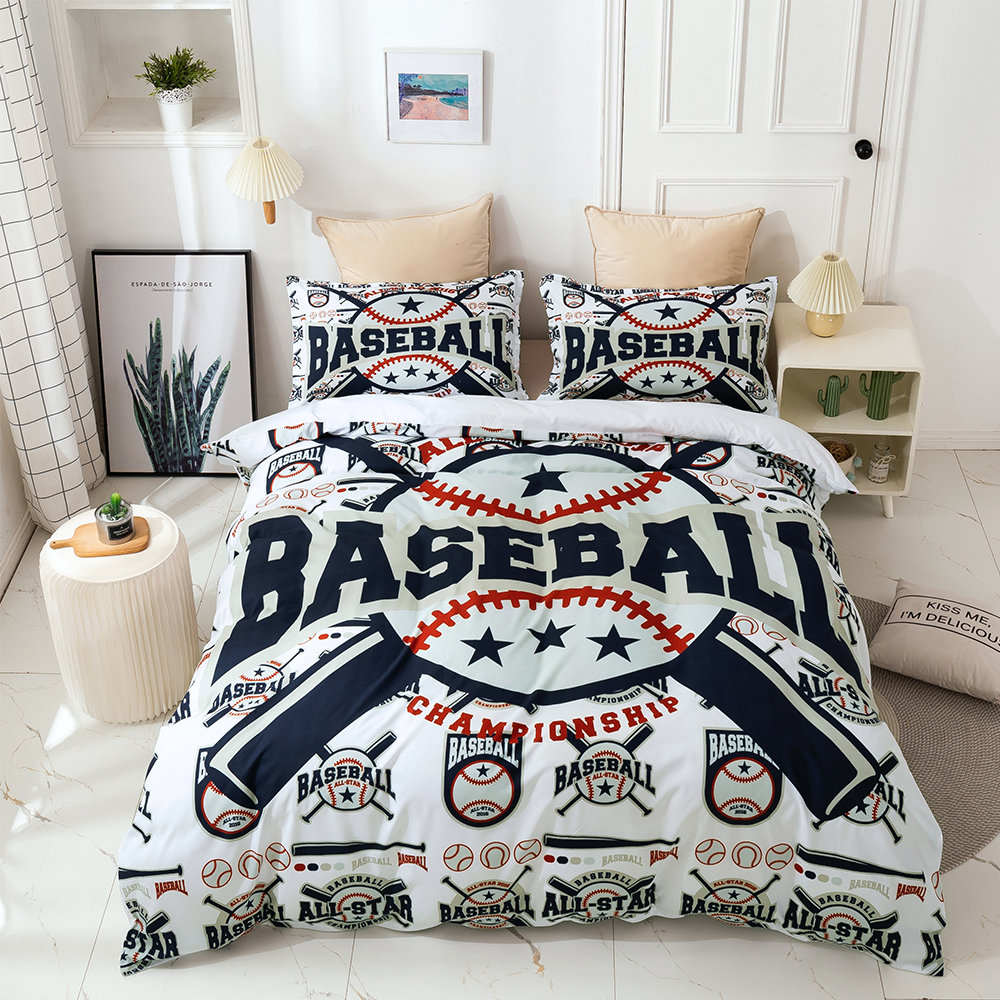 YST Baseball Bed Sheets for Boys,Red White Baseball Sheet Set for  Kids,Grunge Ball Print Bedding Set,Sports Game Fitted Sheet + Top Sheet  Soft + 2