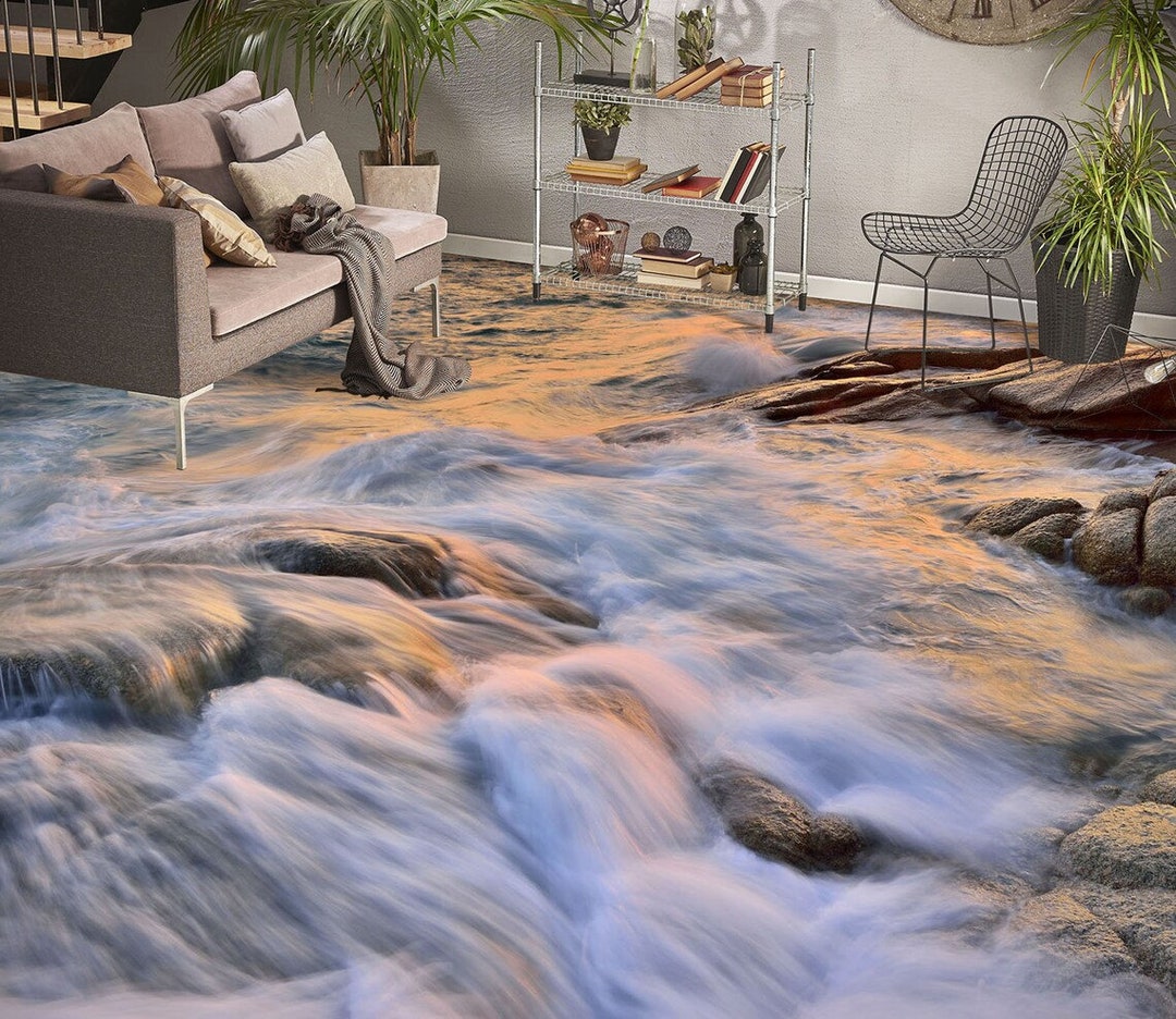 3D Stream Stone Nature, Vinyl Floor Mural, Selfadhesive Vinyl, Floor