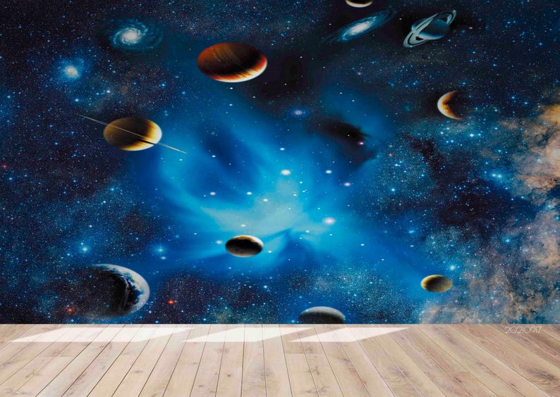 Fotobehang - Vlies Behang - Uitzicht Op Planeet Aarde Vanuit De Ruimte Space Universum Heelal Sterren 416 X 254 Cm