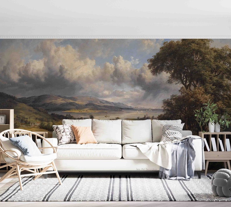 3D Oil Painting Wallpaper, Countryside Wall Mural, Landscape Wall Decor, Old Wall Art, Peel and Stick, Removable Wallpaper, Wall Sticker image 3