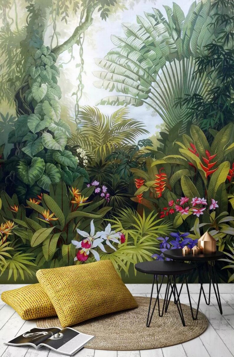 Watercolor Tropical Leaf Wallpaper, Peel and Stick Wall Mural - Etsy