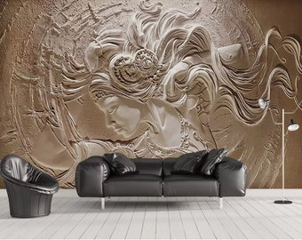 3D Embossed Gypsum Wallpaper Mural, Peel and Stick, Removable Wall Art