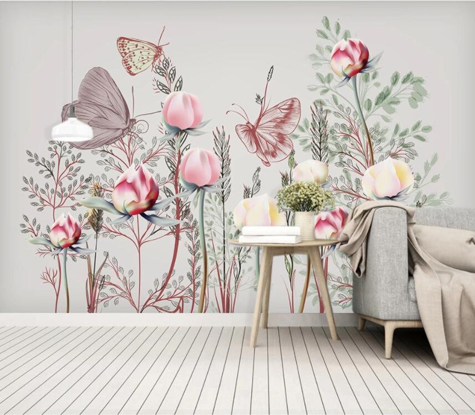 3D Floral Wallpaper, Butterfly Wall Mural, Plant Leaf Wall Decor ...